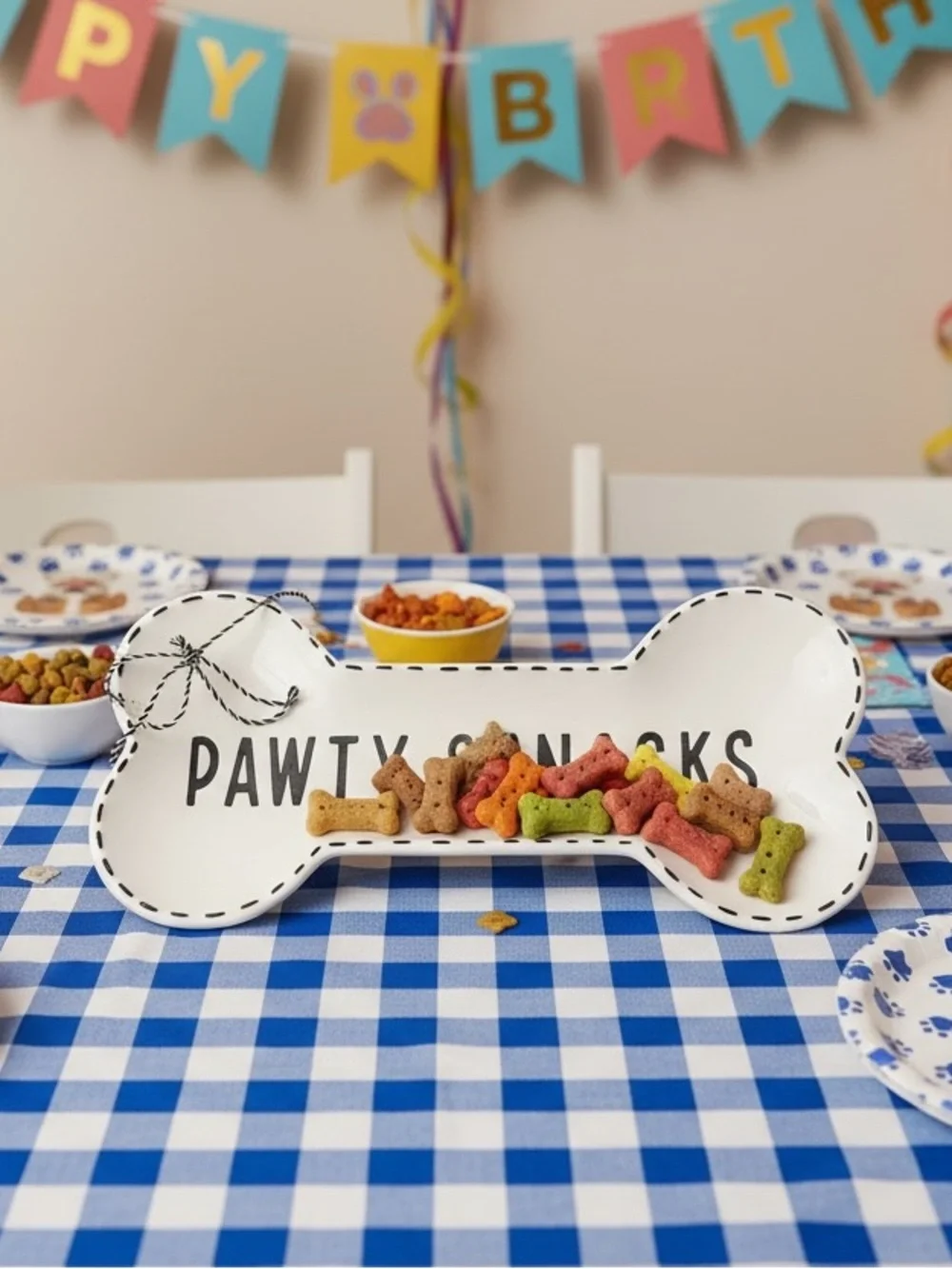 Mud Pie 'Pawty Snacks' Bone-Shaped Ceramic Treat Dish Black & White